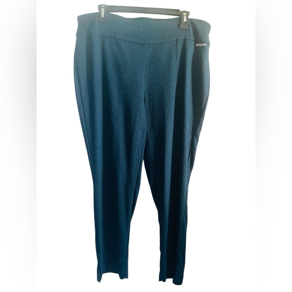 Roz & Ali Women’s Textured Teal Pull Up Ankle Pants Plus Size 16